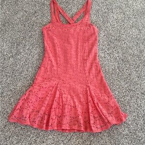 Hot Kiss Coral Lace Fit-and-Flare Dress